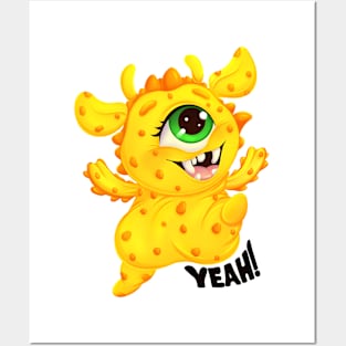 Cute Happy Monster “Yeah!” Posters and Art